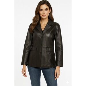 Vintage Y2K‎ Basic Editions Leather Jacket Women's L Black 90s Biker Moto Grunge